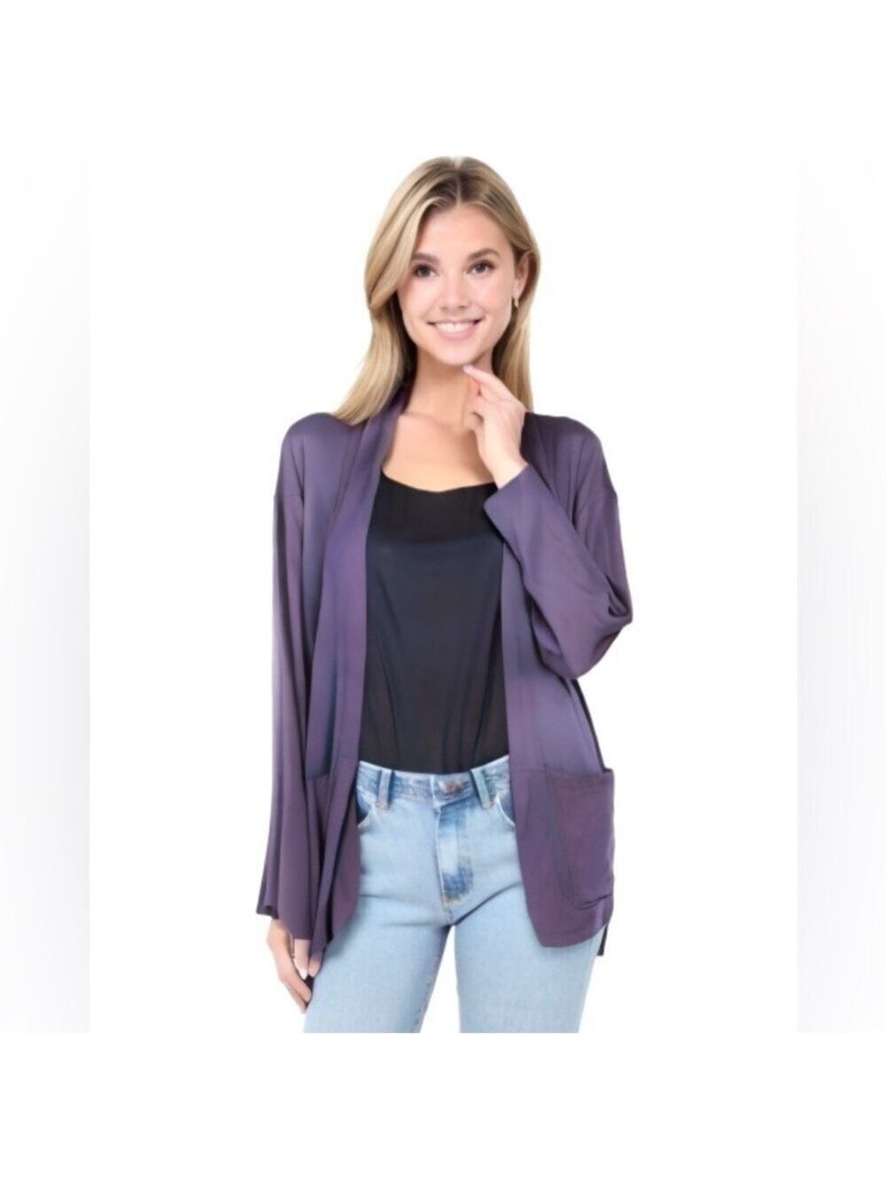 𝅺Leith Brand Women’s Size Small Open Front Boyfriend Blazer Cardigan W/Pockets